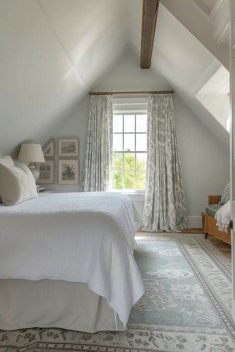 25 Charming Cape Cod Upstairs Bedroom Ideas to Inspire You - Roomy Retreat Cape Cod Upstairs Bedroom, Upstairs Bedroom Ideas Slanted Ceiling, Upstairs Bedroom Ideas, Cape Cod Bedroom Ideas, Bedroom Ideas Slanted Ceiling, Cape Cod Bedroom, Nautical Decor Bedroom, Cozy Window Seat, Add A Room