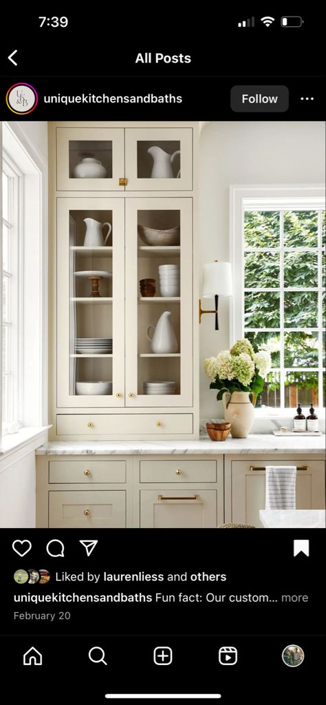 Countertop Hutch, Pantry Bar, Corner China Cabinet, Hickory Kitchen, Kitchen Views, Stunning Kitchens, Kitchen Color, Laundry Room Design, House Renovation