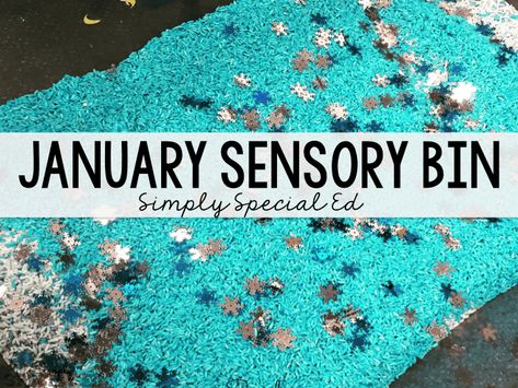 January Sensory Bin Simply Special Ed January Sensory Bin Ideas, January Sensory Bin, Winter Sensory Bin, Sensory Bin Ideas, Kids With Disabilities, Winter Classroom Activities, Life Skills Curriculum, January Activities, Drinking Games For Parties