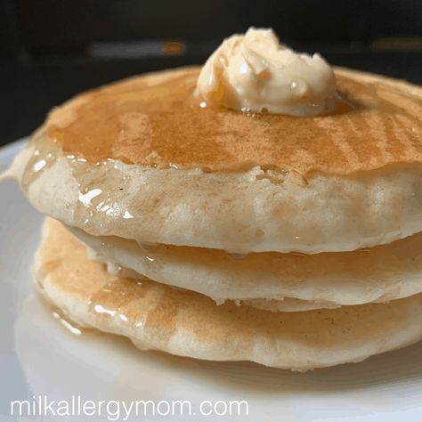 Tasty Pancakes Made with Just Water Dairy & Egg Free | Milk Allergy Mom Egg Free Pancake Recipe, Egg Free Pancakes, Recipe Pancakes, Milk Allergy Mom, Pancake Mix Recipe, Dairy Free Pancakes, Vegan Pancake Recipes, Homemade Pancake Recipe, Pancakes From Scratch