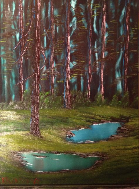 Puddle Painting, Bob Ross Paintings, Bob Ross, Backyards, In The Forest, Oil Painting Landscape, Oil Paintings, The Forest, Original Oil Painting