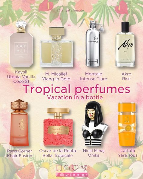 🍹 An ultimate vacation scent — which one is yours? Here are 8 different perfumes that will immediately take you to a tropical paradise: 🥥 Kayali Utopia Vanilla Coco 21 — smells exactly how it’s called, with a beautiful creamy coconut and vanilla scent. @kayali recently launched 3 new summer perfumes, “Vacay in a bottle.” You might want to check them out! I haven’t tried them yet but really want to. 🍌 M. Micallef Ylang in Gold — the most beautiful yellow flower perfume I’ve ever smelled. ... Kayali Utopia, Vacation Perfume, Tropical Perfume, Perfumes Collection, Summer Perfumes, Coconut And Vanilla, Coconut Perfume, Summer Scents, Summer Perfume