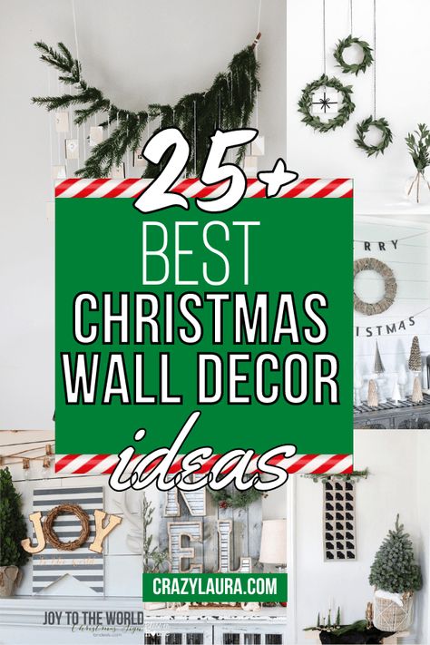 During the holidays, one part of the house that we can't ignore is the empty walls. Check out these 25+ best Christmas wall decor ideas! #ChristmasDecor #HomeDecor #Christmas Christmas Decor Ideas On Wall, How To Decorate A Bare Wall For Christmas, Large Wall Christmas Decor Ideas, Cricut Christmas Wall Decor, Large Wall Christmas Decorations, Wreath Wall Christmas, Christmas Wall Decorating Ideas, Big Wall Christmas Decor, Christmas Decorations For Large Spaces