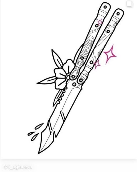 Balisong Knife Drawing, Drawable Tattoos, Butterfly Knife Drawing, Butterfly Knife Tattoo, Knife Drawings, Dagger Drawing, Bisexual Wallpaper, Knife Drawing, Arm Tats