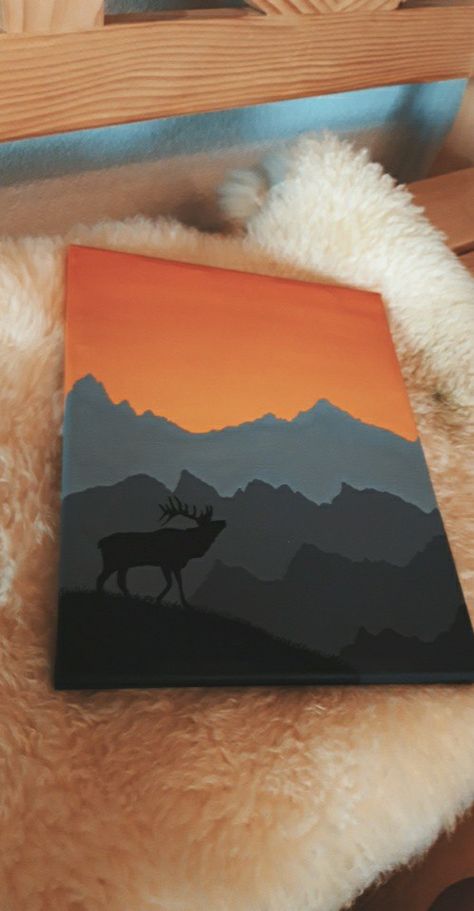 Western Sky Painting, Hunting Painting Easy Canvas, Easy Wildlife Paintings, Men Canvas Painting Ideas, Wilderness Painting Easy, Painting Ideas On Canvas Outdoors, Painting Ideas Western Easy, Hiking Painting Easy, Easy Hunting Paintings