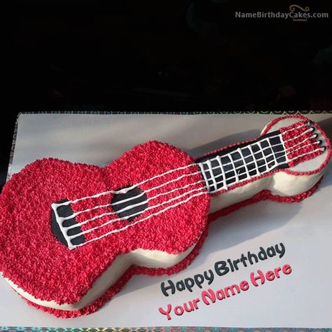 Guitar Birthday Cake With Name Birthday Cake For Son, Guitar Birthday Cakes, Guitar Party, Guitar Birthday, Birthday Cake Write Name, Friends Birthday Cake, Birthday Card With Name, Birthday Cake Writing, Birthday Cake With Name