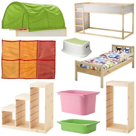 Ikea hack kura bunkbed with kritter bed & trofast - what you need Diy Ikea Kura Bed Plans, Kura Bed Trofast Stairs, Trofast And Kura, 3 Kids In One Room Small Bedrooms, Kura Cama Ikea, Cama Ikea Kura, Bunk Bed Hacks, Ikea Mattress, Bed Hacks