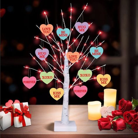 [Timer] Valentines Day Decoration 24 Inch Valentines Decor Tree Light with 12 Heart Ornaments, USB/Battery Operated Valentines Day Decor Lighted Tree, Valentines Day Decorations for Home Table Bedroom Valentines Tree, Valentine Party Ideas, Valentines Day Decoration, Valentine Decoration, Light Tree, Branch Tree, Valentine Tree, Decor Things, Valentine's Day Decorations