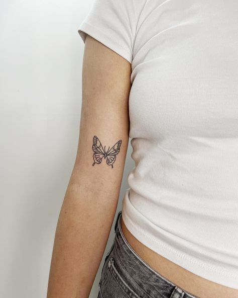 the sweetest handpoked butterfly 🦋 would love to do more like this! so pretty so fun so cute 🥰 message me or use the link on my page to book yours! 🌟 #butterflytattoo #handpokedtattoo #handpoke #stickandpoke #essextattoo #hertfordshiretattoo #suffolktattoo #cutetattoo Butterfly Flash Art, Butterfly Stick N Poke, Flash Art Butterfly, Handpoke Butterfly Tattoo, Harry’s Butterfly Tattoo, Cute Message, Hand Poked Tattoo, Hand Poke, Stick And Poke