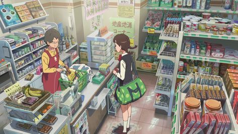 MikeHattsu Anime Journeys: Your Name - Convenience Store Convenience Store Concept Art, 5 Centimeters Per Second, The Garden Of Words, Garden Of Words, Anime Places, Anime City, Anime Store, Japan Aesthetic, Anime Screenshots