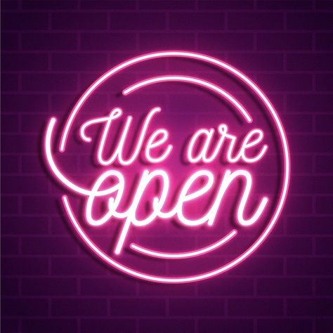 We are open neon sign | Free Vector #Freepik #freevector #business #neon #sign #welcome Open For Business Sign, Now Open Sign, We Are Open Sign, Business Card Icons, Pink Neon Lights, Logo Online Shop, Neon Signs Quotes, Today Images, Small Business Packaging Ideas