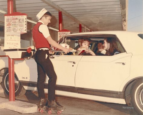 Sonic Carhop and customers from 1967 Car Hop, Sonic Drive In, To My Father, Sock Hop, Roller Skaters, American Diner, Yamagata, Sonic Franchise, Drive In Movie