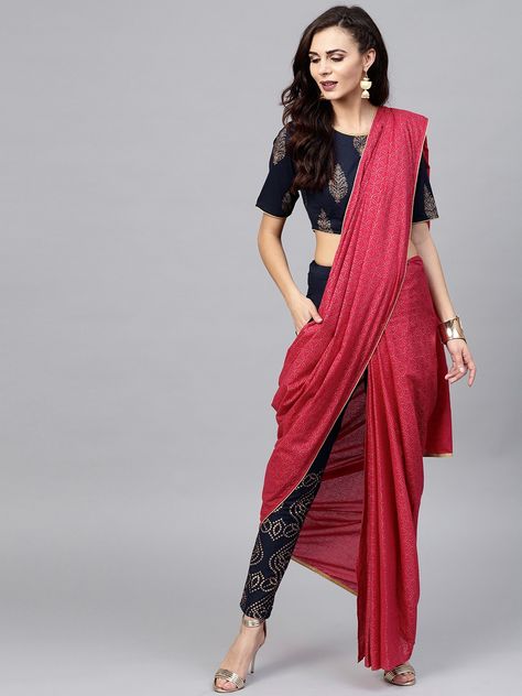 Pant Saree Style Indian Fashion, Indo Western Dress For Girls, Saree With Pants, Sari Draping, Western Saree, Indo Western Saree, Indo Western Outfits, Indo Western Dresses, Pant Saree