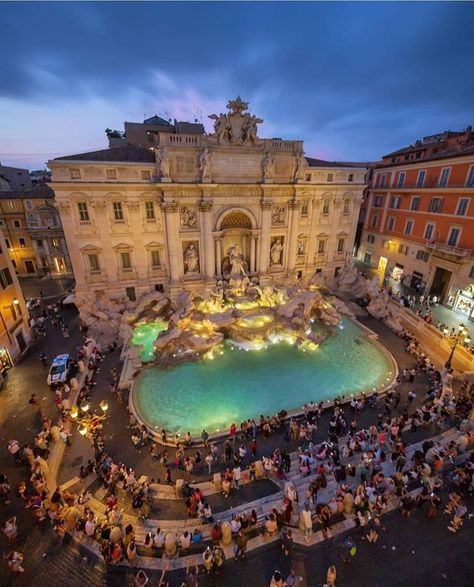 The iconic Trevi Fountain. - Destination Italy Roma Italy, Home Stairs Design, Trevi Fountain, Wonderful Picture, House Stairs, Stairs Design, Night Time, Cityscape, Bucket List