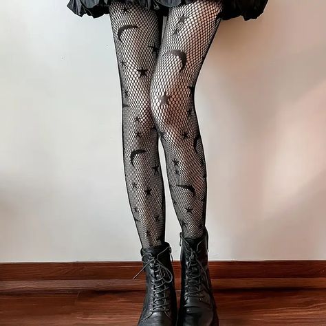 Moon Star Pattern Fishnet Tights Cut Out High Waist Mesh Pantyhose Womens Stockings Hosiery | Buy More, Save More | Temu Dark Tiger, Unique Clothing Stores, Techwear Fashion, Fish Net, Mens Tights, Pattern Socks, Fishnet Tights, Fishnet Stockings, Moon And Star