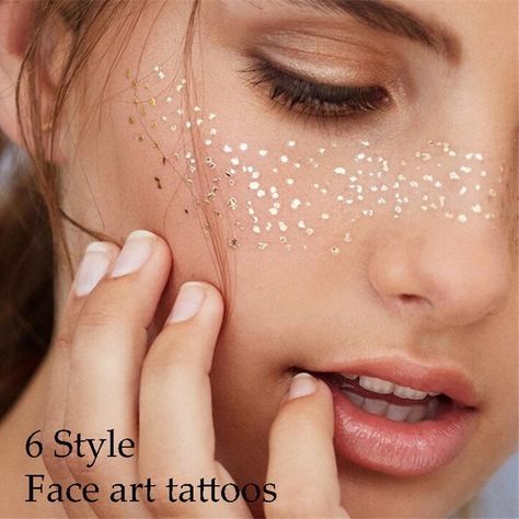 Temporary Face Tattoos, Freckles Makeup, Jewel Tattoo, Makeup Stickers, Festival Mode, Festival Face, Facial Tattoos, Glitter Face, Face Jewellery