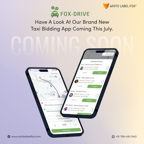 White Label Fox Will Launch New Taxi Bidding App Coming Soon This July App Launch Design, App Launch Poster, In Driver App, Courier Business, Web Panel, Advert Design, App Launch, Taxi App, App Promotion