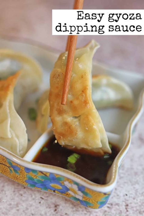 This simple gyoza dipping sauce comes together in one minute. It uses just 3 ingredients (plus optional garnish). You can easily whip up a batch while your dumplings are sizzling. It is a delicious mix of salty, tangy, and nutty. Gyoza Dipping Sauce, Dumpling Sauce, Stir Fry Sauce Recipe, Asian Dipping Sauce, Bulgogi Recipe, Asian Sauce, Vegan Sauces, Vegan Appetizers, Sweet Sauce