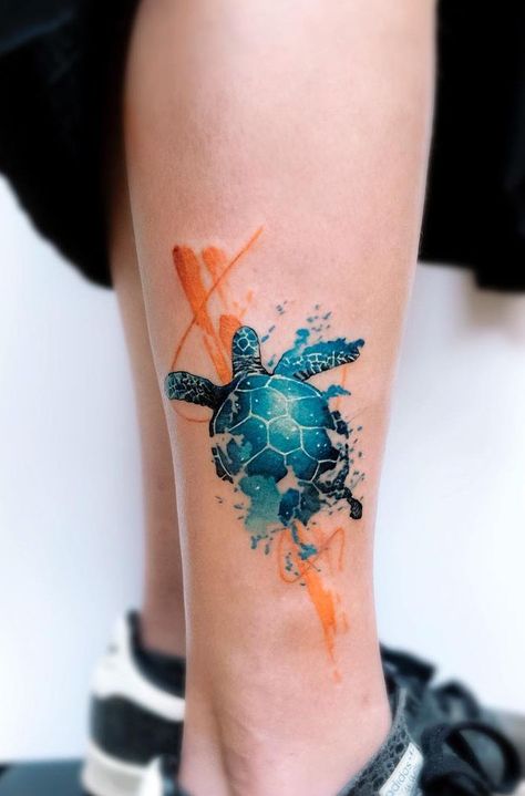 Sea Turtle Tattoo Ideas, Turtle Tattoo Ideas, Tatuaje Cover Up, Watercolor Turtle, Dragons Tattoo, Sea Turtle Tattoo, Best Tattoo Ever, Turtle Tattoo Designs, Full Leg Tattoos