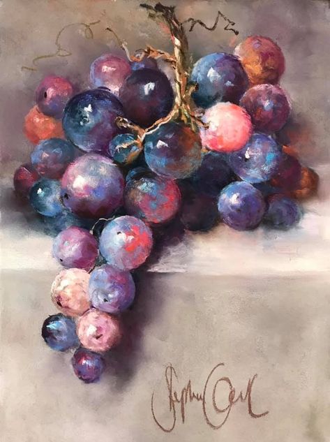 Grape Painting, Fruit Painting, 수채화 그림, Still Life Art, Fruit Art, Flower Art Painting, Painting Art Projects, Pastel Art, Pastel Painting