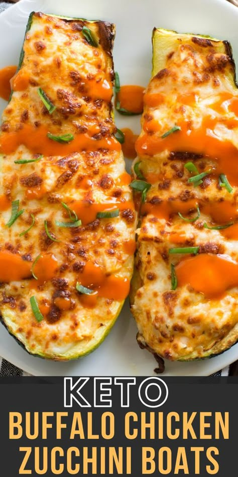 Buffalo Chicken Zucchini Boats, Buffalo Chicken Zucchini, Spicy Buffalo Sauce, Keto Buffalo Chicken, Zucchini Boat Recipes, Easy Buffalo Chicken, Dinner Keto, Keto Casserole, Chicken Zucchini