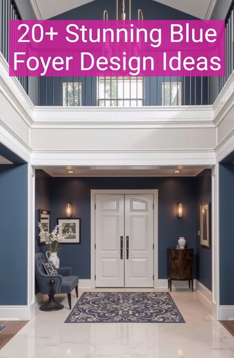 20+ Stunning Blue Foyer Design Ideas Blue Foyer, Turquoise Accent Wall, Foyer Colors, Foyer Design Ideas, Entryway Design Ideas, Blue Ceilings, Navy Walls, Entryway Design, Wooden Console Table