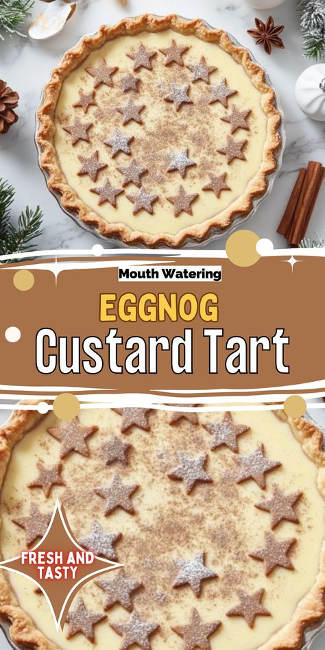 This Eggnog Custard Tart is a rich, creamy holiday dessert that’s full of warm spices and festive flavor! 🥧✨ Made with nutmeg, cinnamon, and a smooth eggnog custard, it’s perfect for the holiday season.

Baked in a buttery tart shell, this dessert is elegant, easy to make, and sure to impress. Serve it chilled or slightly warm, with a sprinkle of cinnamon or a dollop of whipped cream. Save this recipe and bring holiday magic to your table!

#EggnogDessert #HolidayBaking #FestiveTreats #SweetTooth #Foodie Eggnog Custard, Custard Tarts Recipe, Eggnog Dessert, Custard Tart, Pastry Shells, Tart Shells, Decadent Cakes, Creamed Eggs, Holiday Dessert