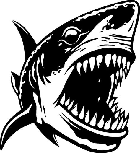 Shark - Black and White Isolated Icon - Vector illustration Shark Illustration Design, Scary Shark, Shark Png, Sharks Scary, Shark Illustration, Shark T Shirt, Graphic Design Projects, Design Project, Design Projects