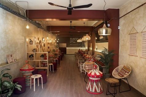 New Ethiopian Restaurant in the Heart of Poble Sec, Barcelona Ethiopian Restaurant Design, Ethiopian Interior Design, Habesha Restaurant, Tasting Table Design, Ethiopian Decor, Bangladeshi Aesthetic, Cool Restaurant Design, Coffee House Interiors, African Restaurant