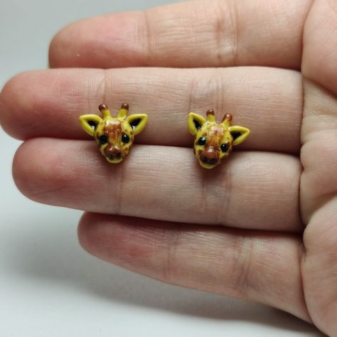 Polymer clay giraffe earrings, yellow with brown spots Clay Giraffe, Giraffe Earrings, Fimo Clay, Handmade Polymer Clay, Polymer Clay Earrings, Clay Earrings, Polymer Clay, Stud Earrings, Wood