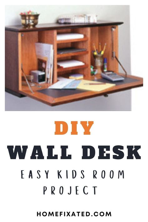 DIY project for your kids room or even your room. Easy directions for a great space saving project. Easy wall desk that anyone can build. Murphy Desk Diy, Diy Wall Desk, Diy Wall Mounted Desk, Murphy Desk, Desk Diy, Desk Plans, Wall Mounted Desk, Wall Desk, Study Space