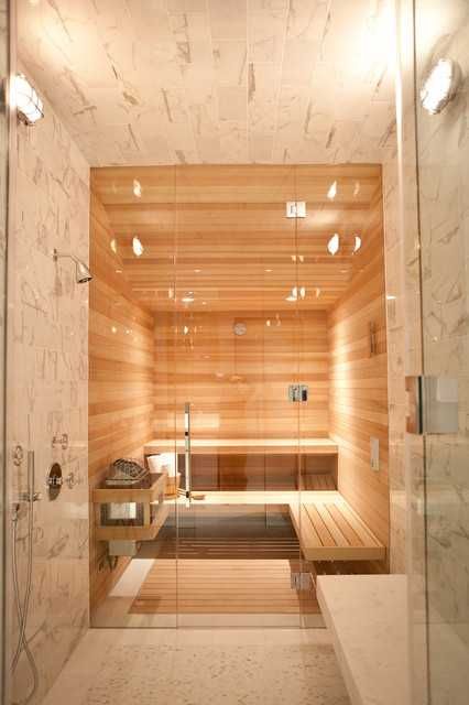 Sauna In The Home- 17 Outstanding Ideas That Everyone Need To See Home Gym Sauna, Bathroom Ideas Spa, Steam Bathroom, Sauna Bathroom Design, Sauna Bathroom, Spa Bathroom Ideas, Sauna Shower, Gym Sauna, Spa Supplies