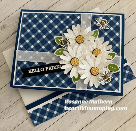 Cheerful Daisy Friendship Card - Atlantic Hearts Sketch 567 Challenge - Heartfelt Stamping Hearts Sketch, Cheerful Daisies, Ribbon Cards, Daisy Cards, Heart Sketch, Mors Dag, Daisy Flowers, Friendship Cards, Stamping Up Cards