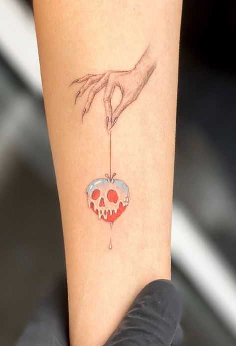 Snow White Tattoo, Snow White Tattoos, Apple Tattoo, Mom Tattoo Designs, Small Tattoo Ideas, Poison Apples, Wrist Tattoos For Women, Tattoo Project, Subtle Tattoos