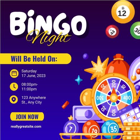 Customize this design with your video, photos and text. Easy to use online tools with thousands of stock photos, clipart and effects. Free downloads, great for printing and sharing online. Instagram-bericht. Tags: bingo games, bingo / lotto night event flyer template, bingo night game 2022/ 2023/ 2024/ 2025/ 2026/ 2027/ 20, bingo night game instagram post, bingo night instagram post template, ig templates, instagram post template, instagram template, instagram templates free, templates for ... Game Night Poster, Games Template, Bingo Online, Bingo Night, Bingo Template, Instagram Template Free, Night Games, Post Template Instagram, Templates Instagram Post