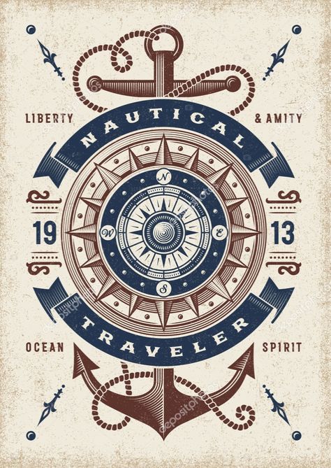 Nautical Design Ideas, Compass Logo Design Ideas, Anchor Background, Sailor Illustration, Compass Graphic, Compass Art, Swimming Posters, Beach Scrapbook Layouts, Nautical Prints