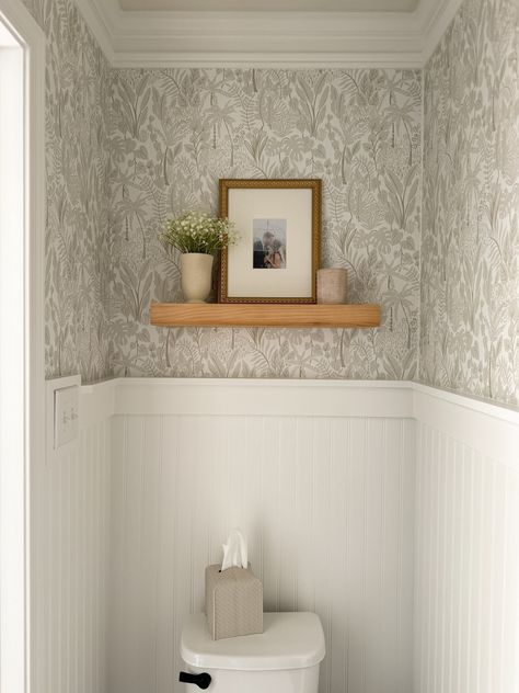 POWDER ROOM TRANSFORMATION || BEADBOARD & WALLPAPER - A Classy Fashionista Small Powder Room Ideas Wallpaper, Beadboard Powder Room, Beadboard And Wallpaper, Diy Powder Room, Small Half Bathroom, Small Half Bath, Decor Small Bathroom, Beadboard Wallpaper, Beadboard Bathroom