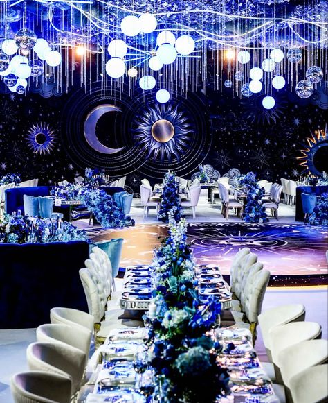 Space Themed Sweet 16, Nasa Wedding, Mystic Party, Ball Themes, Debut Decorations, Astrology Party, Cosmic Party, Deb Ball, Celestial Wedding Theme