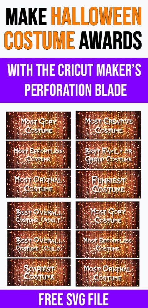 Create a stunning reveal with the Cricut Maker's perforation blade and this free SVG file.  Halloween Costume Contest Awards | Halloween Costume Contest Awards Categories | Halloween Costume Contest Ballots | Cricut Maker Projects | Cricut Maker Per Blade Projects | Cricut Maker Performation Blade Project Halloween Costume Contest Awards, Cricut Halloween Costume, Halloween Awards, Halloween Costume Contest Winners, Halloween Costume Awards, Costume Contest Winner, Halloween Bar, Cricut Halloween, Themed Drinks