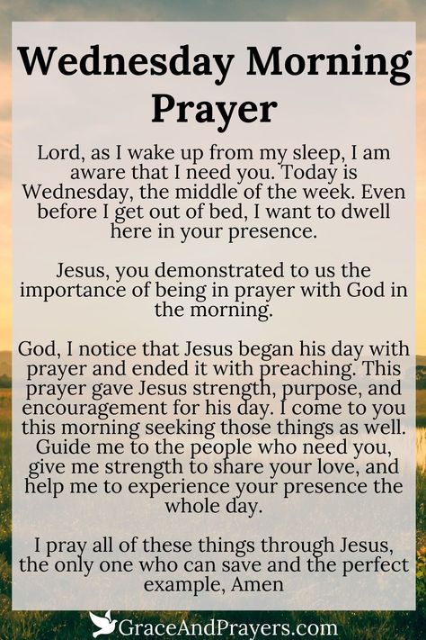 As we wake to the promise of a new Wednesday, let us start with a prayer, asking for guidance, strength, and joy in the day ahead.  This morning prayer is a hopeful request for a day filled with purpose, opportunities for growth, and moments to cherish with those we love.  Step into the light of this new day with confidence and faith. Discover the peace and purpose of morning prayer at Grace and Prayers. Prayers Morning Daily, Prayers For Wednesday, Wednesday Morning Prayers, Morning Prayers To Start Your Day, Prayer For The Week, Wednesday Prayers, Comforting Prayers, Have A Better Day, Wednesday Prayer