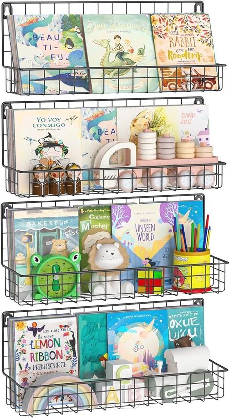 Amazon.com: Wall Mounted Metal Kids Bookshelf, Floating Book Shelves for Kids Nursery Toddler Classroom, Hanging Book Shelf Organizer for Room Decor, Black, Set of 4 : Home & Kitchen Organizer For Room, Hanging Book Shelf, Bookshelf Floating, Floating Book Shelves, Floating Books, Room Decor Black, Kids Bookshelf, Toddler Classroom, Shelf Organizer