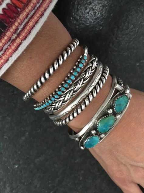 Turquoise Jewelry Styling, Turquoise Bracelet Stack, Western Stackable Bracelets, Turquoise Earring Stack, Turquoise And Silver Jewelry, Western Bracelet Stack, Western Silver Jewelry, Silver And Turquoise Jewelry, Western Fashion Jewelry