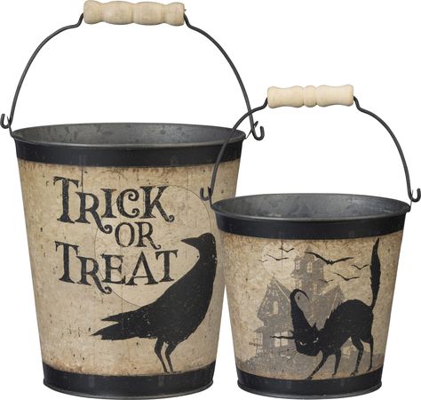 Witch's Kitchen, Tin Buckets, Metal Buckets, Tin Bucket, Treat Bucket, Pretty Pumpkins, Small Buckets, Metal Bucket, Primitive Farmhouse