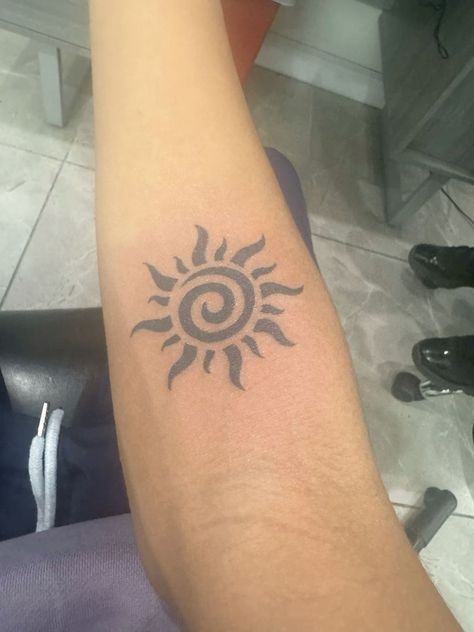 Spiral Sun Tattoo, Forearm Tattoo Women Inner, Sun Tattoo Men, Sun Tattoo Meaning, Black People Tattoos, Spiral Tattoos, Earth Tattoo, Verse Tattoos, Cloud Tattoo