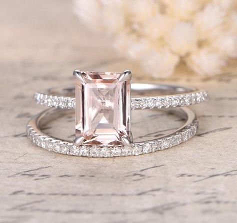 Womens Wedding Ring Sets, Morganite Ring Set, Pink Wedding Rings, Engagement And Wedding Ring, Morganite Engagement Ring Set, Wedding Ring Bands Set, Diamond Wedding Rings Sets, Custom Wedding Rings, Engagement Rings Bridal Sets