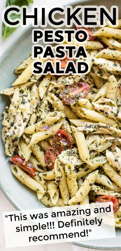 Cold Chicken Meals, Chicken Pesto Salad Recipes, Cold Chicken Pesto Pasta Salad, Pesto Pasta Salad With Chicken, Salads With Pesto, Picnic Chicken Recipes, Cold Chicken Dishes, Chicken Pesto Pasta Salad Recipes, Grilled Chicken Leftovers Ideas