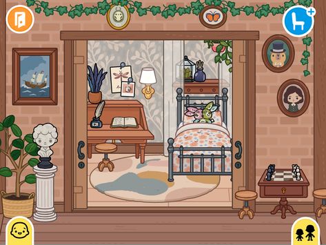 Toca Boca Dark Academia, Dark Academia Bedroom, Academia Bedroom, Animated Emoticons, Toca Life, Dark Academia, House Ideas, Bedroom, Pins