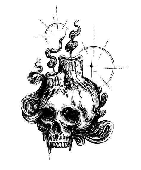 tattoo t-shirt design witchcraft skull candle Skull And Candle Tattoo Design, Candle Throat Tattoo, Candle Tattoo Sketch, Skull With Candle, Skull Candle Drawing, Skull With Candle Tattoo, Candle Skull Tattoo, Skull And Candle Tattoo, Witchcraft Art Drawing