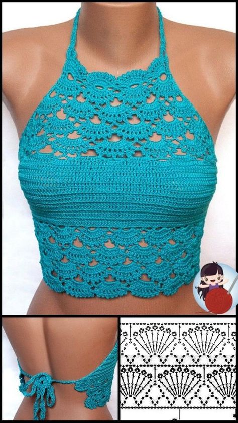 Crochet Bra Pattern, Crochet Halter Top Pattern, Halter Top Pattern, Crop Top Pattern, Crochet Bra, Crochet Crop Top Pattern, Mode Crochet, Crochet Ladies Tops, Crochet Tops Free Patterns