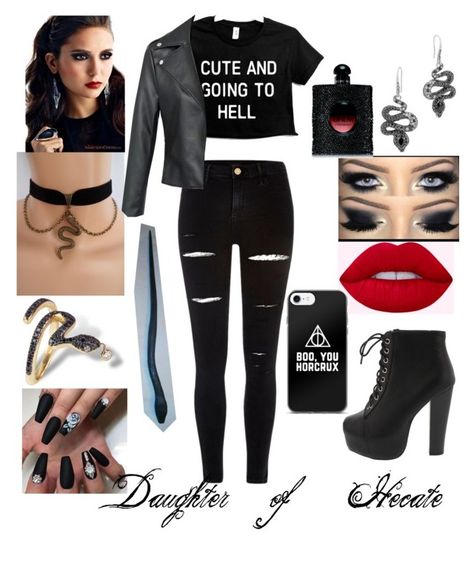 "Cabin 20- Daughter of Hecate// Casual" by tessahaggui ❤ liked on Polyvore featuring Nayla Arida, River Island, John Hardy and Yves Saint Laurent Daughter Of Hecate Outfit, Melinoe Hades, Aphrodite Daughter, Daughter Of Hecate, Demigod Outfits, Hades Daughter, Slytherin Fashion, Badass Girl, Hogwarts Outfits